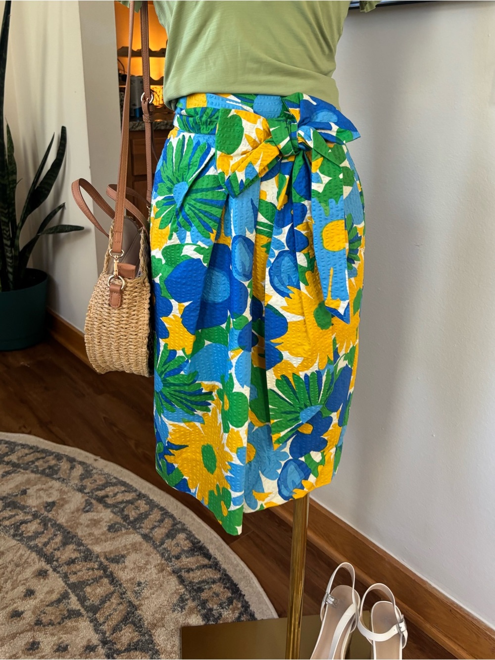 J. Crew Blue, Green & Yellow Floral Midi Skirt